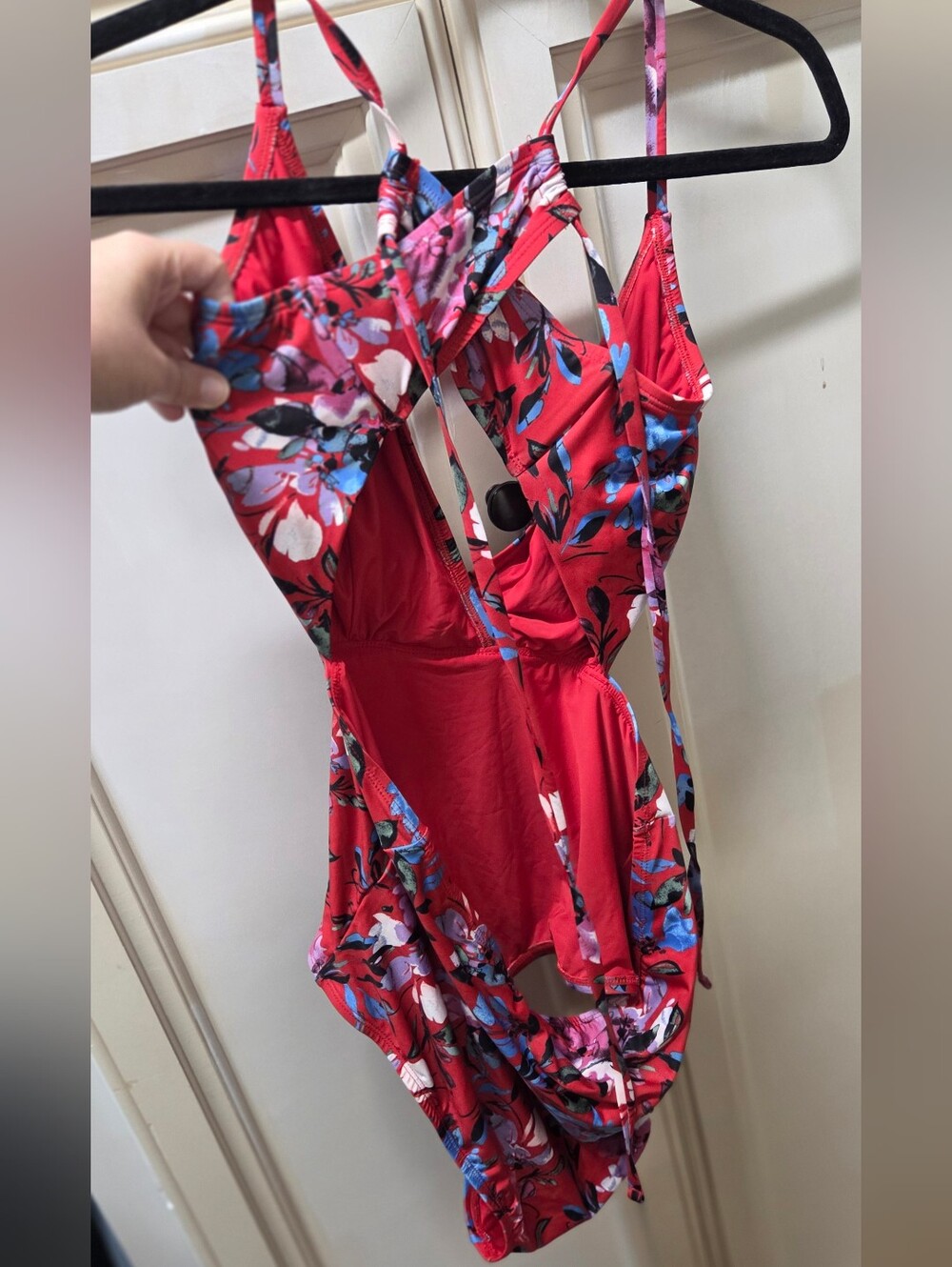 Modcloth The Sonia Floral Red One-Piece Swimsuit with Cutout And Tie Back XL - Picture 2 of 7